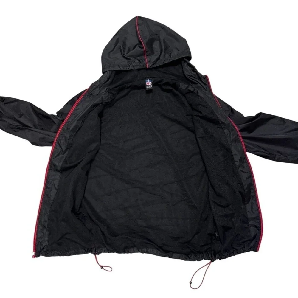NFL‎ Windbreaker Jacket Mens Medium Black Red Full Zip Hooded Mesh Lined Logo